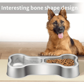 Stainless Steel Dog Food Bowl Bone Shape Dog Dual Dish For Food And Water Metal Pet Bowl Funny Puppy Feeding Bowl Suitable Small Medium-Sized Dogs Cat