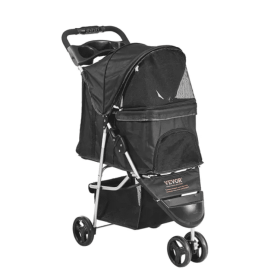VEVOR Pet Stroller, 3 Wheels Dog Stroller Rotate With Brakes, 35lbs Weight Capacity, Puppy Stroller With Front Pedal, Velcro, Storage Basket And Cup H