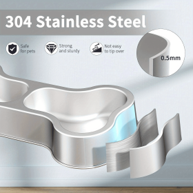Stainless Steel Dog Food Bowl Bone Shape Dog Dual Dish for Food and Water Metal Pet Bowl Funny Puppy Feeding Bowl Suitable Small Medium-Sized Dog