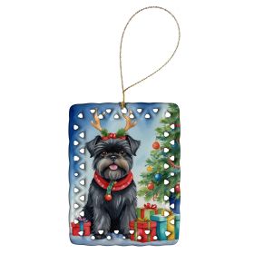 Affenpinscher Christmas Reindeer Porcelain Ornament Christmas Tree Hanging Decorations for Home Christmas Holiday, Rectangle, Gift, Multicolor