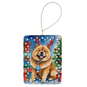 Chow Chow Christmas Reindeer Porcelain Ornament Christmas Tree Hanging Decorations for Home Christmas Holiday, Rectangle, Gift, Multicolor