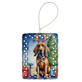 Bloodhound Christmas Reindeer Porcelain Ornament Christmas Tree Hanging Decorations for Home Christmas Holiday, Rectangle, Gift, Multicolor