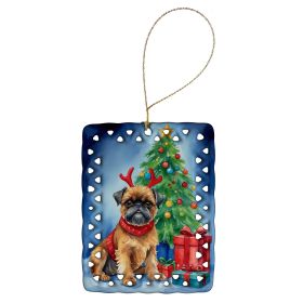 Brussels Griffon Christmas Reindeer Porcelain Ornament Christmas Tree Hanging Decorations for Home Christmas Holiday, Rectangle, Gift, Multicolor