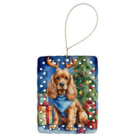 Cocker Spaniel Christmas Reindeer Porcelain Ornament Christmas Tree Hanging Decorations for Home Christmas Holiday, Rectangle, Gift, Multicolor