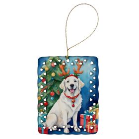 Kuvasz Christmas Reindeer Porcelain Ornament Christmas Tree Hanging Decorations for Home Christmas Holiday, Rectangle, Gift, Multicolor