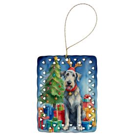 Irish Wolfhound Christmas Reindeer Porcelain Ornament Christmas Tree Hanging Decorations for Home Christmas Holiday, Rectangle, Gift, Multicolor
