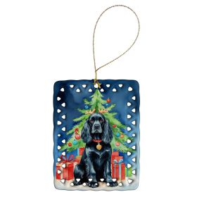 Black Cocker Spaniel Christmas Reindeer Porcelain Ornament Christmas Tree Hanging Decorations for Home Christmas Holiday, Rectangle, Gift, Multic