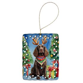 American Water Spaniel Christmas Reindeer Porcelain Ornament Christmas Tree Hanging Decorations for Home Christmas Holiday, Rectangle, Gift
