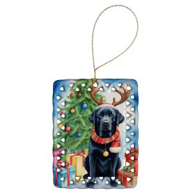Black Labrador Retriever Christmas Reindeer Porcelain Ornament Christmas Tree Hanging Decorations for Home Christmas Holiday, Rectangle, Gift
