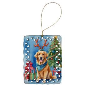 Golden Retriever Christmas Reindeer Porcelain Ornament Christmas Tree Hanging Decorations for Home Christmas Holiday, Rectangle, Gift, Multicolor