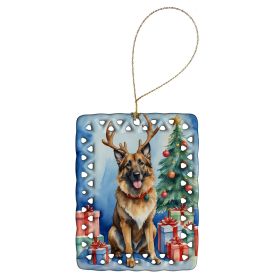 Belgian Tervuren Christmas Reindeer Porcelain Ornament Christmas Tree Hanging Decorations for Home Christmas Holiday, Rectangle, Gift, Multicolor