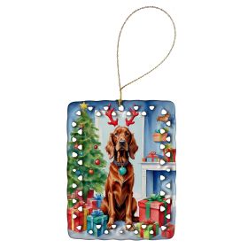 Irish Setter Christmas Reindeer Porcelain Ornament Christmas Tree Hanging Decorations for Home Christmas Holiday, Rectangle, Gift, Multicolor