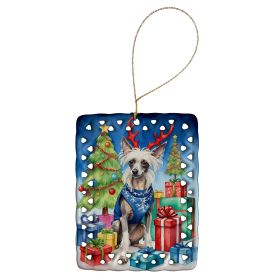 Chinese Crested Christmas Reindeer Porcelain Ornament Christmas Tree Hanging Decorations for Home Christmas Holiday, Rectangle, Gift, Multicolor