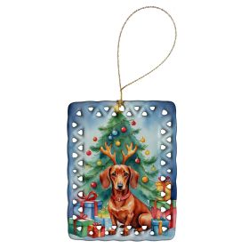 Dachshund Christmas Reindeer Porcelain Ornament Christmas Tree Hanging Decorations for Home Christmas Holiday, Rectangle, Gift, Multicolor