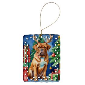 Dogue de Bordeaux Christmas Reindeer Porcelain Ornament Christmas Tree Hanging Decorations for Home Christmas Holiday, Rectangle, Gift, Multicolo