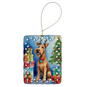 Irish Terrier Christmas Reindeer Porcelain Ornament Christmas Tree Hanging Decorations for Home Christmas Holiday, Rectangle, Gift, Multicolor