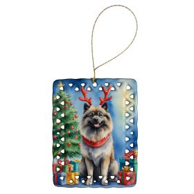 Keeshond Christmas Reindeer Porcelain Ornament Christmas Tree Hanging Decorations for Home Christmas Holiday, Rectangle, Gift, Multicolor