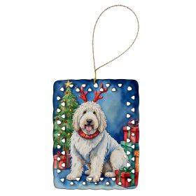 Komondor Christmas Reindeer Porcelain Ornament Christmas Tree Hanging Decorations for Home Christmas Holiday, Rectangle, Gift, Multicolor