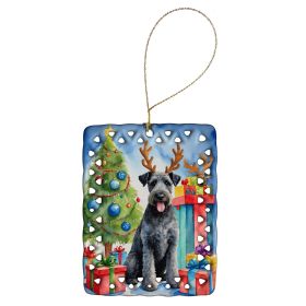 Kerry Blue Terrier Christmas Reindeer Porcelain Ornament Christmas Tree Hanging Decorations for Home Christmas Holiday, Rectangle, Gift, Multicol