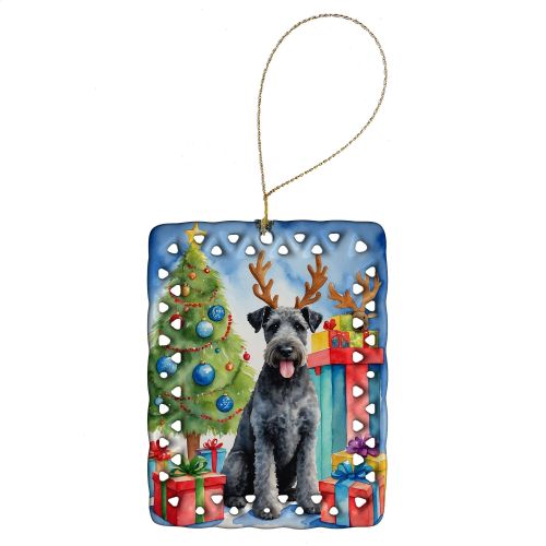 Kerry Blue Terrier Christmas Reindeer Porcelain Ornament Christmas Tree Hanging Decorations for Home Christmas Holiday, Rectangle, Gift, Multicol