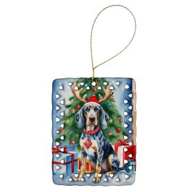 Bluetick Coonhound Christmas Reindeer Porcelain Ornament Christmas Tree Hanging Decorations for Home Christmas Holiday, Rectangle, Gift, Multicol