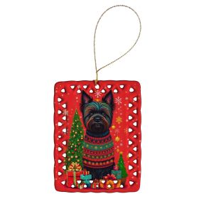 Black Cairn Terrier Holiday Christmas Porcelain Ornament Christmas Tree Hanging Decorations for Home Christmas Holiday, Rectangle, Gift, Multicol