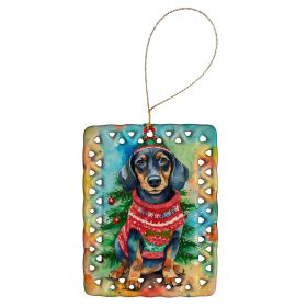 Dachshund Christmas Porcelain Ornament Christmas Tree Hanging Decorations for Home Christmas Holiday, Rectangle, Gift, Multicolor