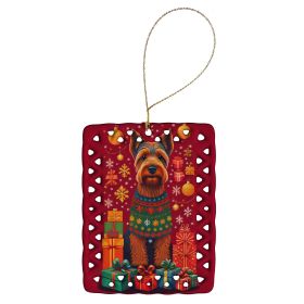 Welsh Terrier Holiday Christmas Porcelain Ornament Christmas Tree Hanging Decorations for Home Christmas Holiday, Rectangle, Gift, Multicolor