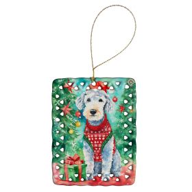 Bedlington Terrier Christmas Porcelain Ornament Christmas Tree Hanging Decorations for Home Christmas Holiday, Rectangle, Gift, Multicolor