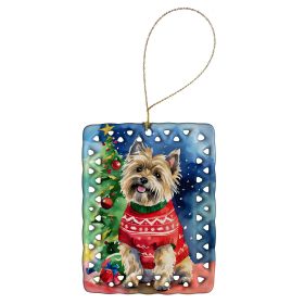 Cairn Terrier Christmas Porcelain Ornament Christmas Tree Hanging Decorations for Home Christmas Holiday, Rectangle, Gift, Multicolor