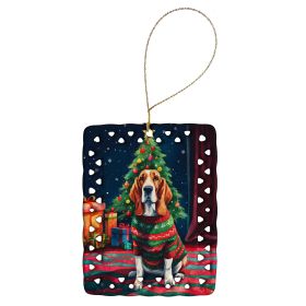 Basset Hound Christmas Porcelain Ornament Christmas Tree Hanging Decorations for Home Christmas Holiday, Rectangle, Gift, Multicolor