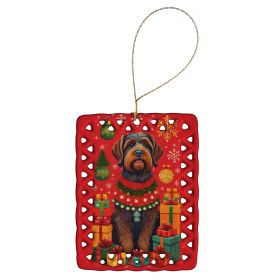 Wirehaired Pointing Griffon Holiday Christmas Porcelain Ornament Christmas Tree Hanging Decorations for Home Christmas Holiday, Rectangle, Gift