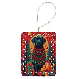 Labrador Retriever Holiday Christmas Porcelain Ornament Christmas Tree Hanging Decorations for Home Christmas Holiday, Rectangle, Gift, Multicolo