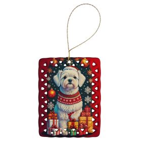 Maltese Holiday Christmas Porcelain Ornament Christmas Tree Hanging Decorations for Home Christmas Holiday, Rectangle, Gift, Multicolor