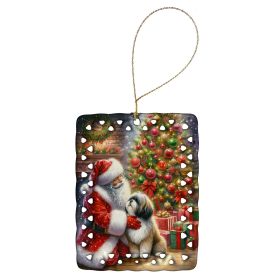 Lhasa Apso and Santa Claus Porcelain Ornament Christmas Tree Hanging Decorations for Home Christmas Holiday, Rectangle, Gift, Multicolor