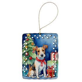 Fox Terrier Christmas Reindeer Porcelain Ornament Christmas Tree Hanging Decorations for Home Christmas Holiday, Rectangle, Gift, Multicolor (Default: Default)