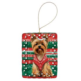 Yorkshire Terrier Yorkie Christmas Porcelain Ornament Christmas Tree Hanging Decorations for Home Christmas Holiday, Rectangle, Gift, Multicolor (Default: Default)