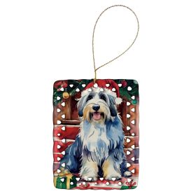 Bearded Collie Christmas Porcelain Ornament Christmas Tree Hanging Decorations for Home Christmas Holiday, Rectangle, Gift, Multicolor (Default: Default)