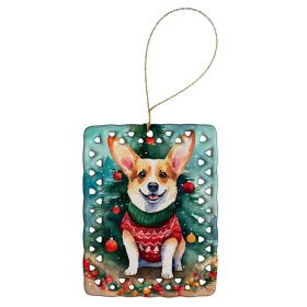 Corgi Christmas Porcelain Ornament Christmas Tree Hanging Decorations for Home Christmas Holiday, Rectangle, Gift, Multicolor (Default: Default)