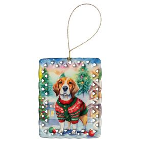Beagle Christmas Porcelain Ornament Christmas Tree Hanging Decorations for Home Christmas Holiday, Rectangle, Gift, Multicolor (Default: Default)