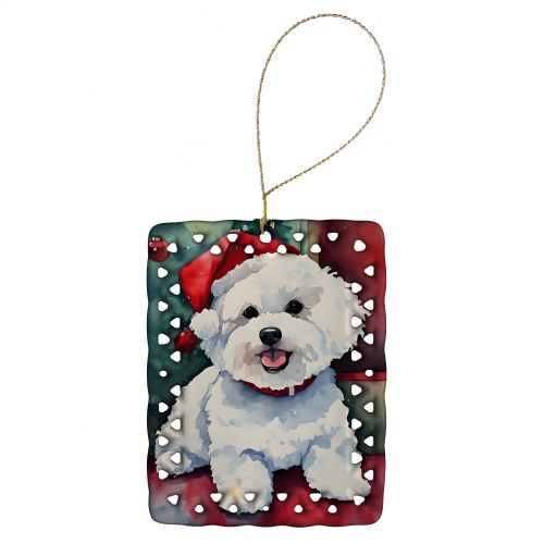 Bichon Frise Christmas Porcelain Ornament Christmas Tree Hanging Decorations for Home Christmas Holiday, Rectangle, Gift, Multicolor