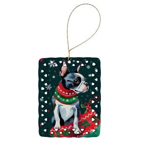 Boston Terrier Christmas Porcelain Ornament Christmas Tree Hanging Decorations for Home Christmas Holiday, Rectangle, Gift, Multicolor (Default: Default)